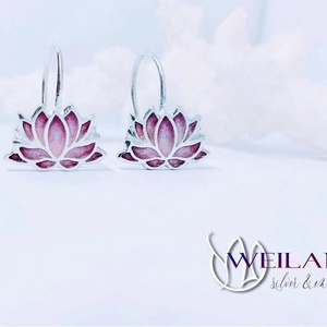 Nirvána - Lótusz ezüst tűzzománc fülbevaló, rózsaszín-pink, Ékszer, Fülbevaló, Lógó fülbevaló, Ötvös, Tűzzománc, MESKA