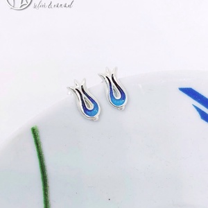 Pántlika ezüst tűzzománc stiftes fülbevaló, türkizkék, Ékszer, Fülbevaló, Pötty fülbevaló, Ötvös, Tűzzománc, MESKA