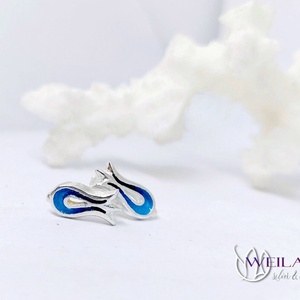 Pántlika ezüst tűzzománc stiftes fülbevaló, türkizkék - ékszer - fülbevaló - pötty fülbevaló - Meska.hu