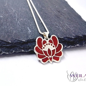 Tradició - Kalocsai - Rózsa ezüst tűzzománc medál, piros - Meska.hu