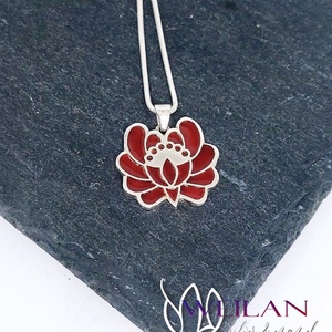 Tradició - Kalocsai - Rózsa ezüst tűzzománc medál, piros - ékszer - nyaklánc - medál - Meska.hu