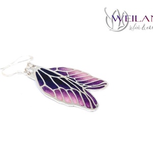 Szitakötőszárny - ezüst ajour tűzzománc fülbevaló, lila-rózsaszín - ékszer - fülbevaló - lógó fülbevaló - Meska.hu