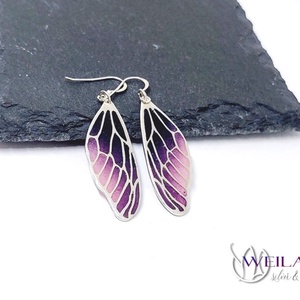 Wings - Dragonfly - ezüst ajour tűzzománc fülbevaló, lila-rózsaszín - Meska.hu
