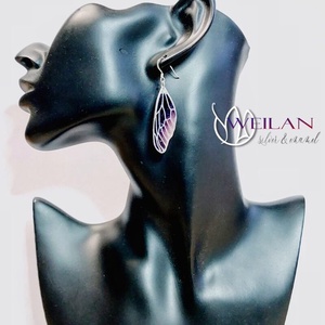 Szitakötőszárny - ezüst ajour tűzzománc fülbevaló, lila-rózsaszín - ékszer - fülbevaló - lógó fülbevaló - Meska.hu