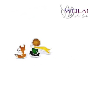 A kis herceg, aszimmetrikus ezüst tűzzománc fülbevaló (sárga sállal) - ékszer - fülbevaló - pötty fülbevaló - Meska.hu