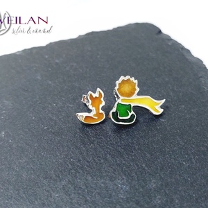 A kis herceg, aszimmetrikus ezüst tűzzománc fülbevaló (sárga sállal), Ékszer, Fülbevaló, Pötty fülbevaló, Ötvös, Tűzzománc, MESKA