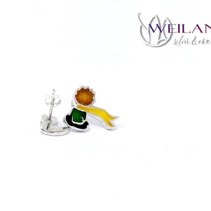 A kis herceg, aszimmetrikus ezüst tűzzománc fülbevaló (sárga sállal) - ékszer - fülbevaló - pötty fülbevaló - Meska.hu