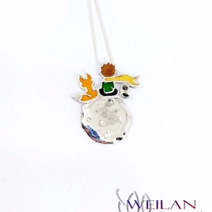 A kis herceg - sárga sállal - ezüst tűzzománc medál - ékszer - nyaklánc - medál - Meska.hu