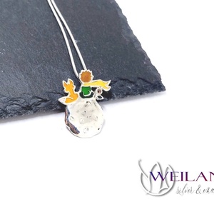 A kis herceg - sárga sállal - ezüst tűzzománc medál - ékszer - nyaklánc - medál - Meska.hu