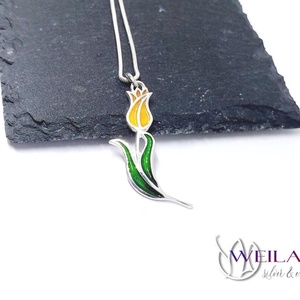 Hej'tulipán - Virágszálam ezüst tűzzománc medál narancs-arany-zöld - Meska.hu