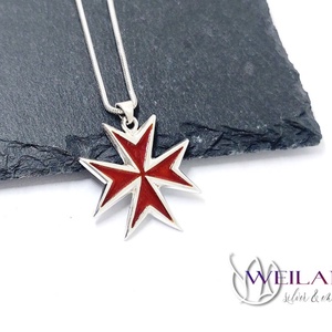 Tűzzománcozott ezüst Máltai kereszt medál - piros - Meska.hu