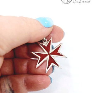 Tűzzománcozott ezüst Máltai kereszt medál - piros - otthon & életmód - vallás - kereszt - Meska.hu