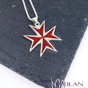 Tűzzománcozott ezüst Máltai kereszt medál - piros - otthon & életmód - vallás - kereszt - Meska.hu