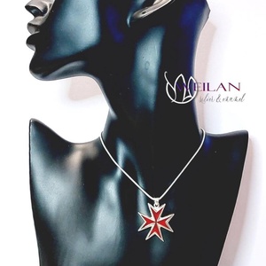 Tűzzománcozott ezüst Máltai kereszt medál - piros - otthon & életmód - vallás - kereszt - Meska.hu