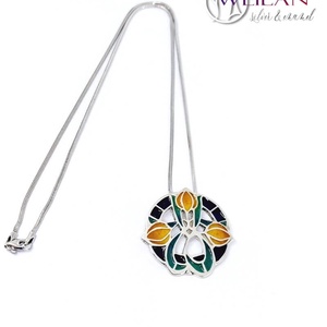 Hej' tulipán - Körtánc ezüst tűzzománc medál - arany - narancs - türkiz - ékszer - nyaklánc - medál - Meska.hu