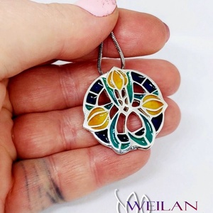 Hej' tulipán - Körtánc ezüst tűzzománc medál - arany - narancs - türkiz - ékszer - nyaklánc - medál - Meska.hu