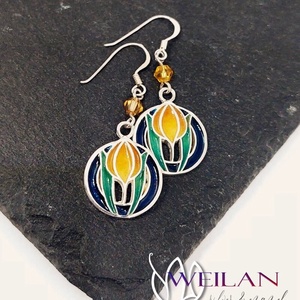 Hej' tulipán - Körtánc ezüst tűzzománc fülbevaló - arany - narancs - türkiz - ékszer - fülbevaló - lógó fülbevaló - Meska.hu