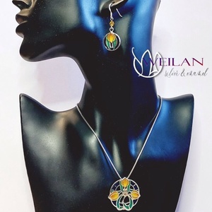 Hej' tulipán - Körtánc ezüst tűzzománc fülbevaló - arany - narancs - türkiz - ékszer - fülbevaló - lógó fülbevaló - Meska.hu