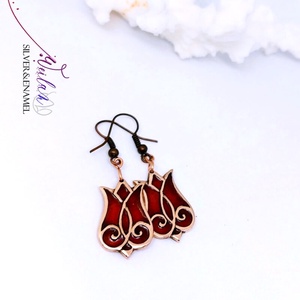 Hej'tulipán - Mátkám bronz tűzzománc fülbevaló, piros - ékszer - fülbevaló - lógó fülbevaló - Meska.hu