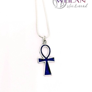 Tűzzománcozott ezüst Ankh kereszt medál - sötétkék - Meska.hu