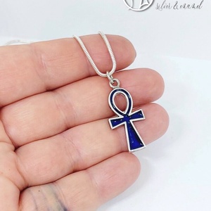 Tűzzománcozott ezüst Ankh kereszt medál - sötétkék - otthon & életmód - vallás - kereszt - Meska.hu