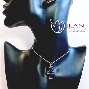 Tűzzománcozott ezüst Ankh kereszt medál - sötétkék - otthon & életmód - vallás - kereszt - Meska.hu