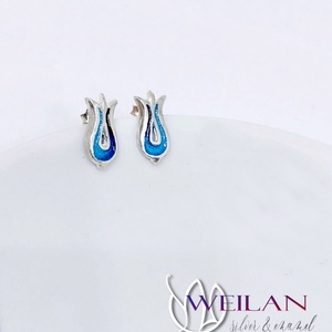 Pántlika ezüst tűzzománc stiftes fülbevaló, türkizkék, Ékszer, Fülbevaló, Pötty fülbevaló, Ötvös, Tűzzománc, MESKA