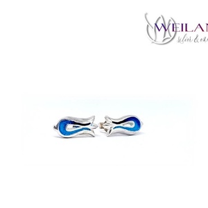 Pántlika ezüst tűzzománc stiftes fülbevaló, türkizkék - ékszer - fülbevaló - pötty fülbevaló - Meska.hu