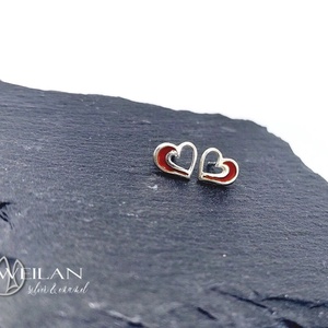 my Valentine - Szívdobbanás ezüst tűzzománc fülbevaló, piros - ékszer - fülbevaló - pötty fülbevaló - Meska.hu