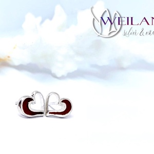 my Valentine - Szívdobbanás ezüst tűzzománc fülbevaló, piros, Ékszer, Fülbevaló, Pötty fülbevaló, Ötvös, Tűzzománc, MESKA