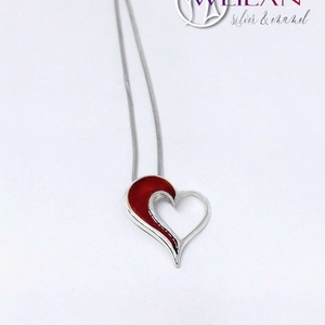 my Valentine - Szívdobbanás ezüst tűzzománc medál, piros - ékszer - nyaklánc - medál - Meska.hu