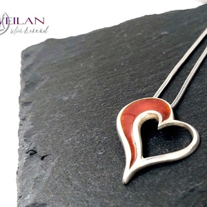 my Valentine - Szívdobbanás ezüst tűzzománc medál, piros - ékszer - nyaklánc - medál - Meska.hu