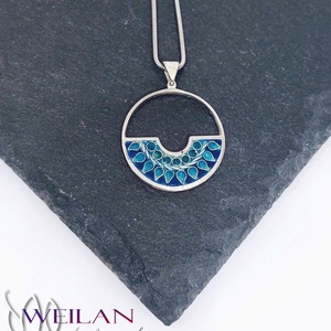 Délibáb - ezüst tűzzománc, rekeszzománc  medál - Türkiz színekben, Ékszer, Nyaklánc, Medál, Tűzzománc, Ötvös, MESKA