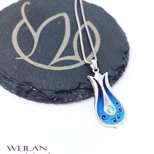 Hej'tulipán - Pántlika ezüst rekeszzománc medál cirkóniával, türkizkék zománcozással - ékszer - nyaklánc - medál - Meska.hu