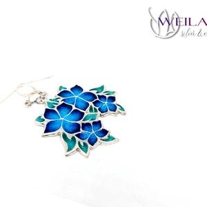 Flora - Nefelejcs ezüst tűzzománc fülbevaló - kék - ékszer - fülbevaló - lógó fülbevaló - Meska.hu