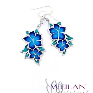 Flora - Nefelejcs ezüst tűzzománc fülbevaló - kék - Meska.hu