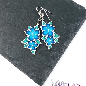 Flora - Nefelejcs ezüst tűzzománc fülbevaló - kék - ékszer - fülbevaló - lógó fülbevaló - Meska.hu