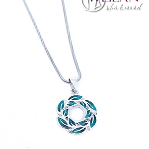 Leaf - Laurus / Babér ezüst tűzzománc medál, kis méret - türkiz, Ékszer, Nyaklánc, Medál, Tűzzománc, Ötvös, MESKA