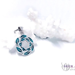 Leaf - Laurus / Babér ezüst tűzzománc medál, kis méret - türkiz - ékszer - nyaklánc - medál - Meska.hu