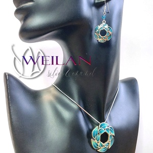 Leaf - Laurus / Babér ezüst tűzzománc fülbevaló - türkiz - ékszer - fülbevaló - lógó fülbevaló - Meska.hu