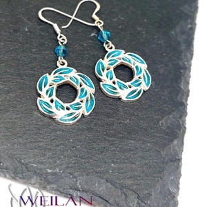 Leaf - Laurus / Babér ezüst tűzzománc fülbevaló - türkiz - Meska.hu