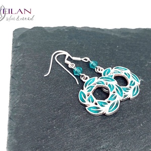 Leaf - Laurus / Babér ezüst tűzzománc fülbevaló - türkiz - ékszer - fülbevaló - lógó fülbevaló - Meska.hu