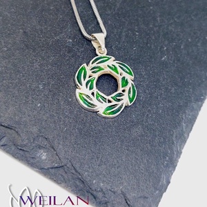 Leaf - Laurus / Babér ezüst tűzzománc medál, kis méret - zöld - Meska.hu