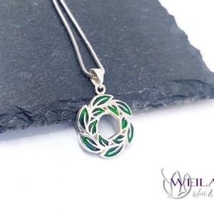 Leaf - Laurus / Babér ezüst tűzzománc medál, kis méret - zöld - ékszer - nyaklánc - medál - Meska.hu