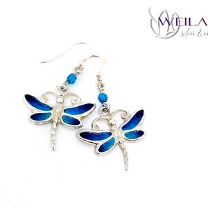 Szitakötő - ezüst tűzzománc fülbevaló (türkizkék) - Meska.hu