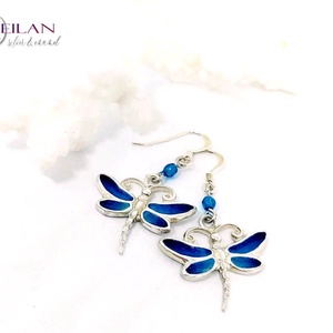 Szitakötő - ezüst tűzzománc fülbevaló (türkizkék) - ékszer - fülbevaló - lógó fülbevaló - Meska.hu