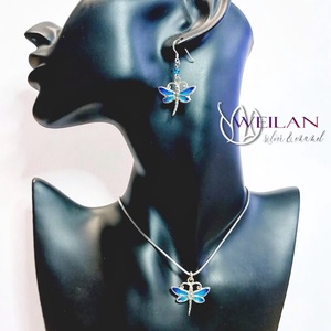 Szitakötő - ezüst tűzzománc medál (türkizkék) - ékszer - nyaklánc - medál - Meska.hu