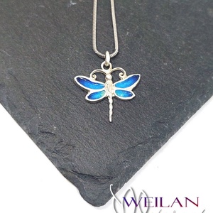 Szitakötő - ezüst tűzzománc medál (türkizkék) - ékszer - nyaklánc - medál - Meska.hu