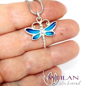 Szitakötő - ezüst tűzzománc medál (türkizkék) - ékszer - nyaklánc - medál - Meska.hu