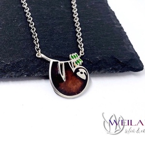 Lajhár Ludwig - ezüst tűzzománc nyakék ezüstlánccal, sötétbarna - ékszer - nyaklánc - medálos nyaklánc - Meska.hu